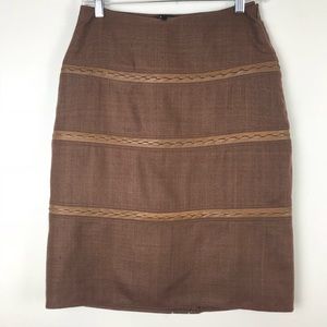 ETCETERA Brown Silk And Leather Skirt Size 0